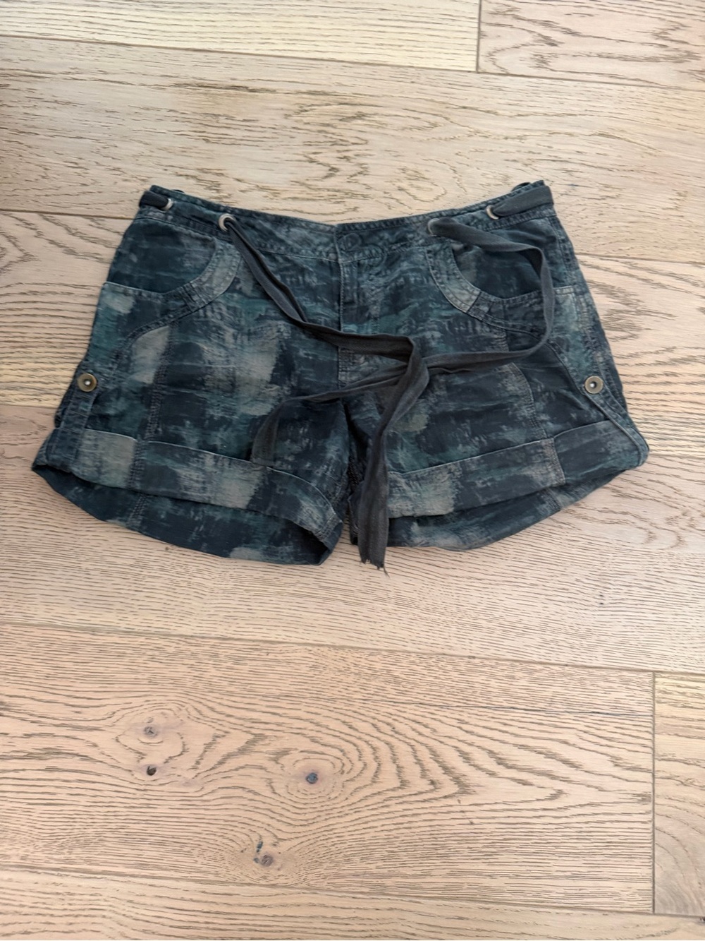 Free People Washed Black Distressed Drawstring Jean Shorts